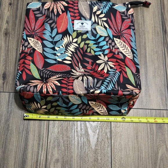 ESVAN Tote Bag Tropical Leaf Print Multicolor Zippered Shoulder Bag - Picture 5 of 9